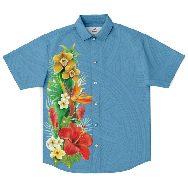 Polynesian Design Collar Shirt - Atikapu 00309-Short Sleeve Button Down Shirt - AOP-Atikapu