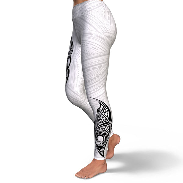 Polynesian Design White High Waist Leggings-Yoga Leggings - AOP-Atikapu