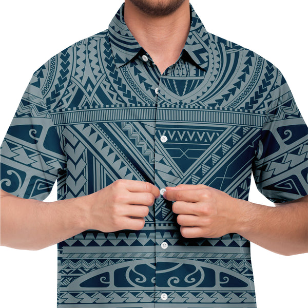 Polynesian Design Collar Shirt Atikapu 00288-Short Sleeve Button Down Shirt - AOP-Atikapu