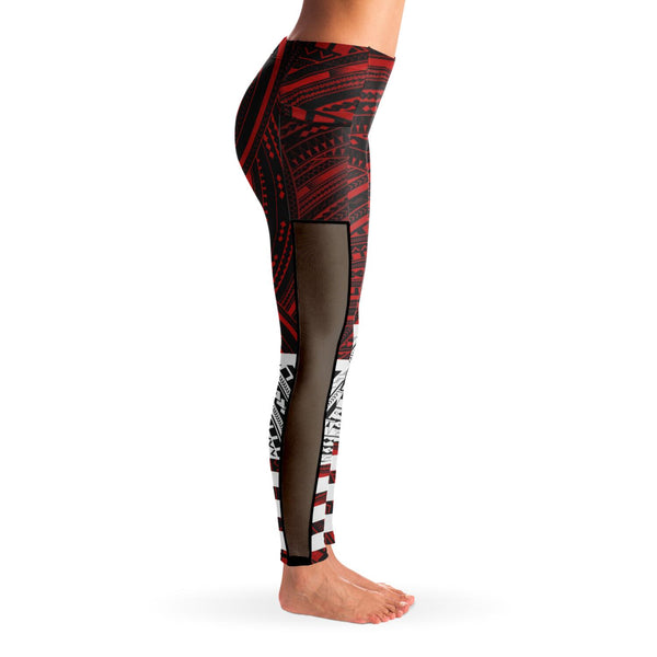 Polynesian Design Mesh Pocket Leggings-Mesh Pocket Legging - AOP-Atikapu