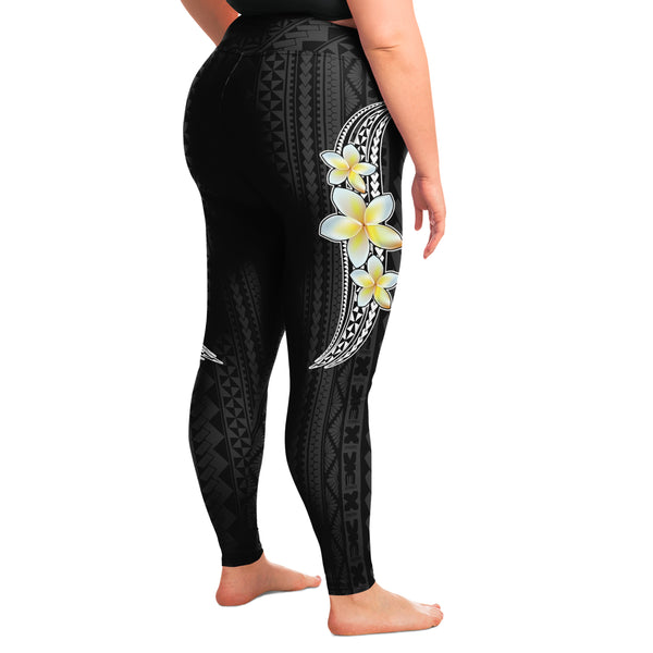 Polynesian Design Frangipani Plus Size Leggings-Plus Size Legging - AOP-Atikapu