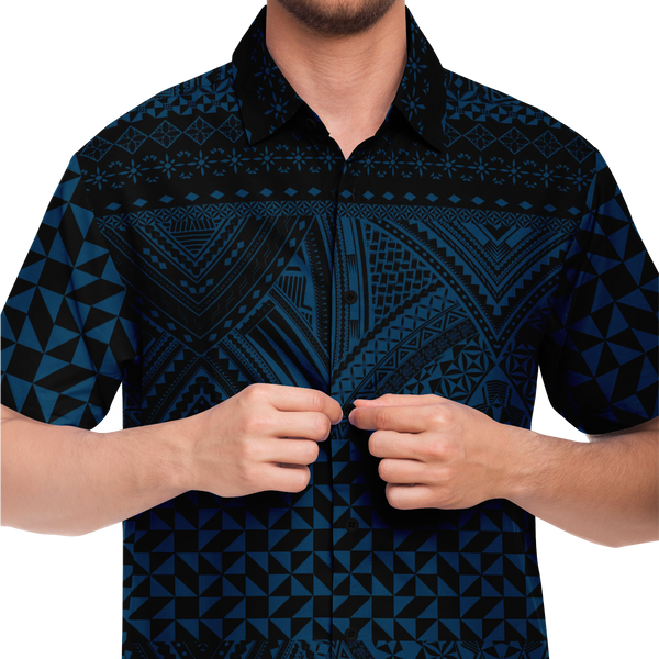 Polynesian Pattern Collar Shirt Atikapu 00293-Short Sleeve Button Down Shirt - AOP-Atikapu