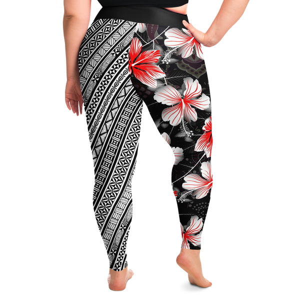 Polynesian Design Flower Plus Size Leggings 2-Plus Size Legging - AOP-Atikapu