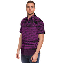 Polynesian design Purple Style Shirt-Short Sleeve Button Down Shirt - AOP-Atikapu