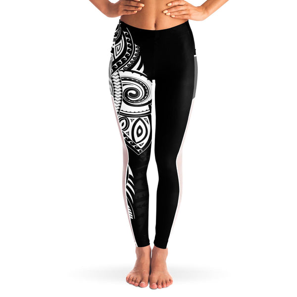 Polynesian Design Mesh Pocket Leggings 2-Mesh Pocket Legging - AOP-Atikapu
