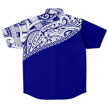 Poly Mix Shirt - Navy Blue-Short Sleeve Button Down Shirt - AOP-Atikapu