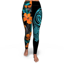 Hawaiian Flower Pattern Mix with Polynesian Design High Waist Leggings-Yoga Leggings - AOP-Atikapu