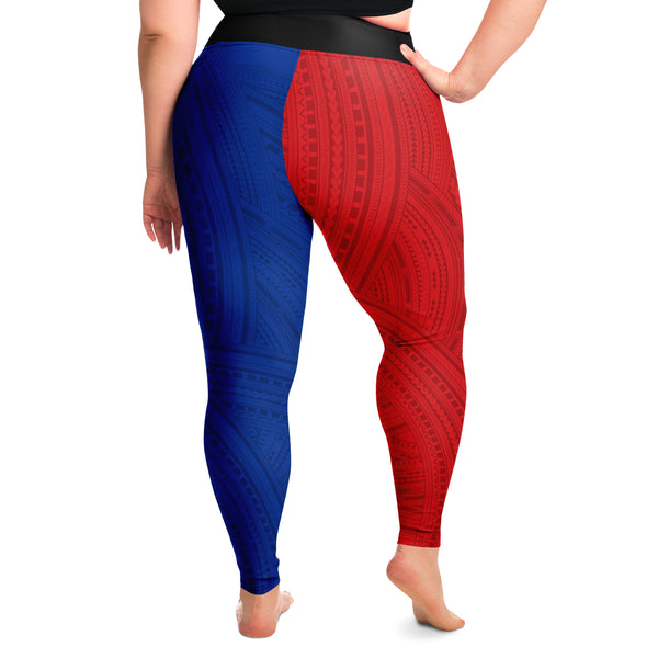 Polynesian Design Plus Size Leggings Red Blue-Plus Size Legging - AOP-Atikapu