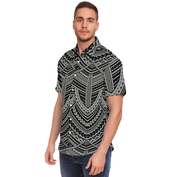 Polynesian Design Collar Shirt Atikapu 00292-Short Sleeve Button Down Shirt - AOP-Atikapu