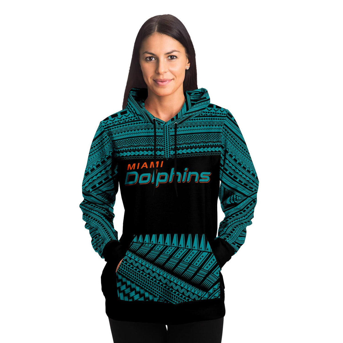 Miami Dolphins Hoodies - Polynesian Design Dolphins Hoodie White