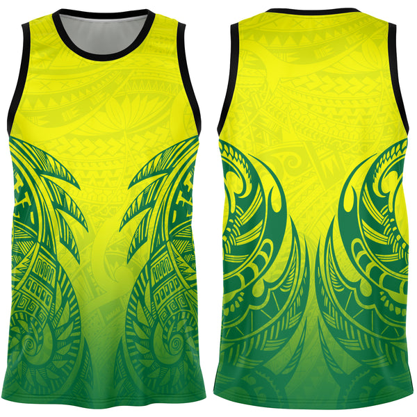Polynesian Tribal Basketball Jersey Green