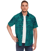 Polynesian Design Collar Shirt Ora Beach Blue - Atikapu 00284-Short Sleeve Button Down Shirt - AOP-Atikapu