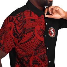 San Francisco 49ers Collar Shirt - Polynesian Design 49ers Shirt Black-Short Sleeve Button Down Shirt - AOP-Atikapu
