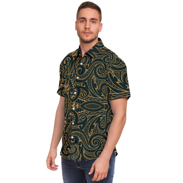 Polynesian Design Collar Shirt Atikapu 00287-Short Sleeve Button Down Shirt - AOP-Atikapu