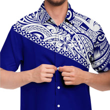 Poly Mix Shirt - Navy Blue-Short Sleeve Button Down Shirt - AOP-Atikapu