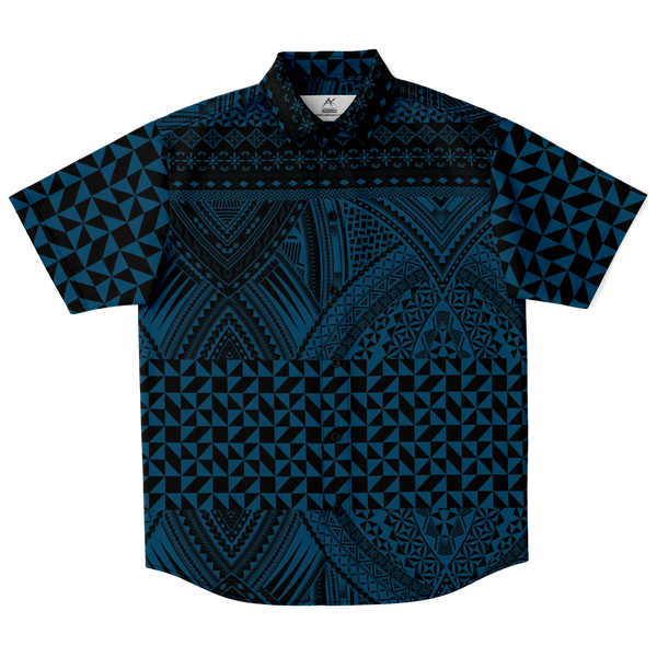 Polynesian Pattern Collar Shirt Atikapu 00293-Short Sleeve Button Down Shirt - AOP-Atikapu