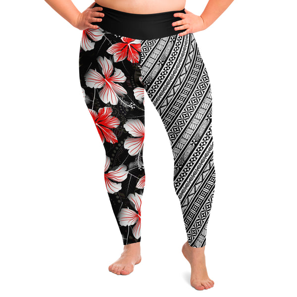 Polynesian Design Flower Plus Size Leggings 2-Plus Size Legging - AOP-Atikapu