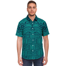 Polynesian Design Collar Shirt Ora Beach Blue - Atikapu 00284-Short Sleeve Button Down Shirt - AOP-Atikapu
