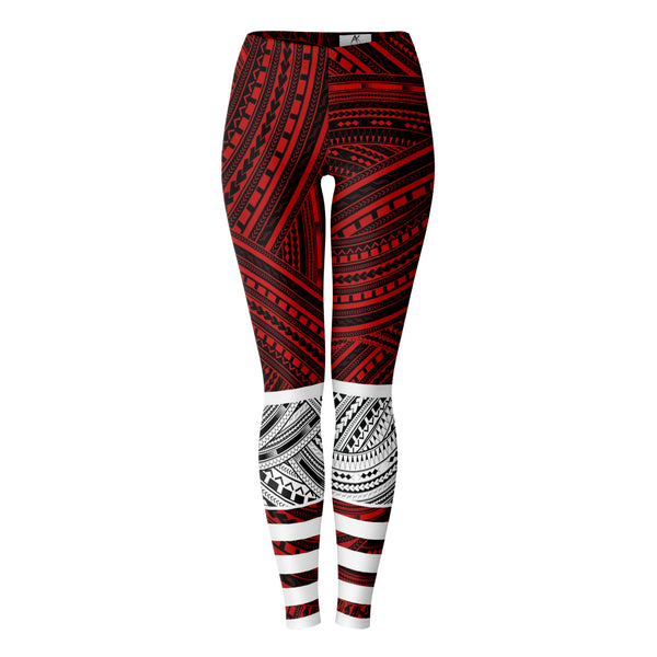 Polynesian Design Leggings Atikapu Red-Leggings - AOP-Atikapu