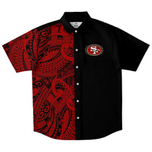 San Francisco 49ers Collar Shirt - Polynesian Design 49ers Shirt Black-Short Sleeve Button Down Shirt - AOP-Atikapu