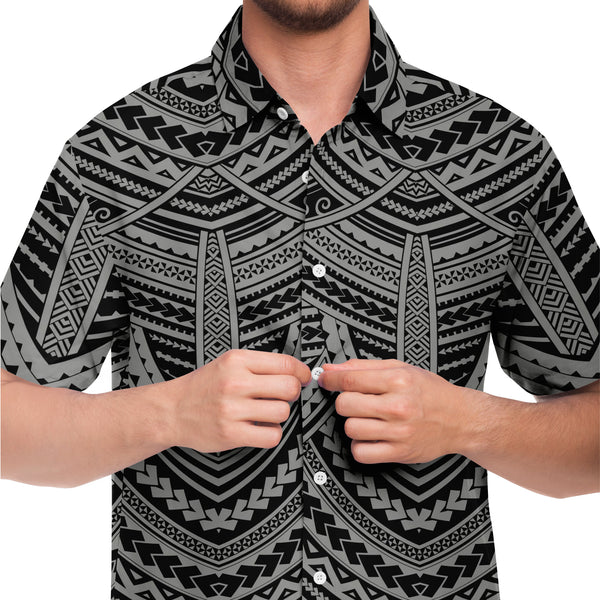 Polynesian Design Collar Shirt Atikapu 00292-Short Sleeve Button Down Shirt - AOP-Atikapu