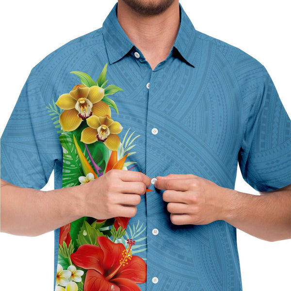 Polynesian Design Collar Shirt - Atikapu 00309-Short Sleeve Button Down Shirt - AOP-Atikapu