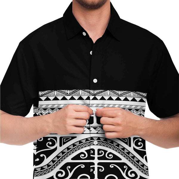 Polynesian Design Collar Shirt - Atikapu 00311-Short Sleeve Button Down Shirt - AOP-Atikapu