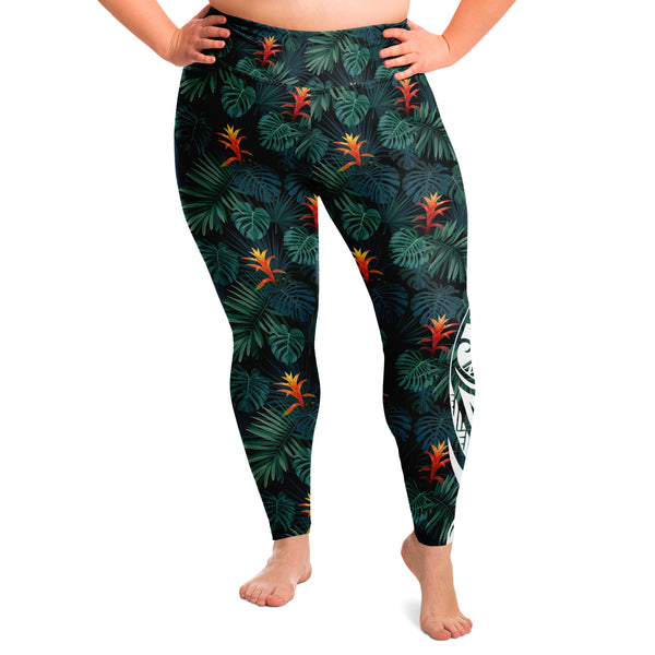 Polynesian Design Flower Plus Size Leggings-Plus Size Legging - AOP-Atikapu