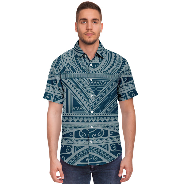 Polynesian Design Collar Shirt Atikapu 00288-Short Sleeve Button Down Shirt - AOP-Atikapu