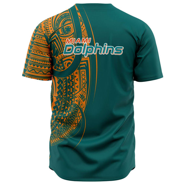 Miami Dolphins Shirt - Polynesian Design Dolphins Shirts-Baseball Jersey - AOP-Atikapu