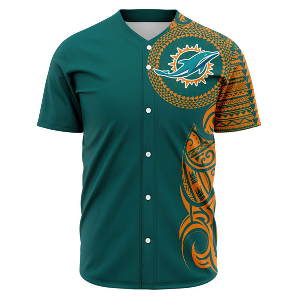 Miami Dolphins Shirt - Polynesian Design Dolphins Shirts-Baseball Jersey - AOP-Atikapu