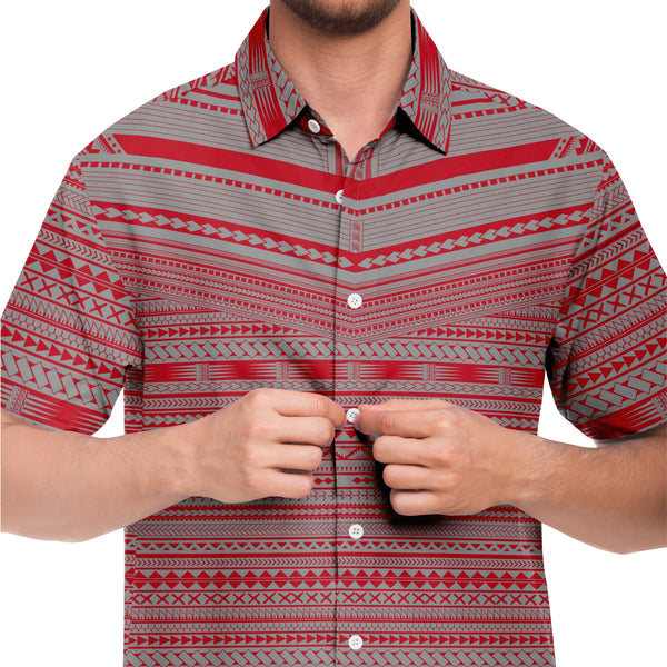 Polynesian Pattern Collar Shirt Atikapu 00296-Short Sleeve Button Down Shirt - AOP-Atikapu
