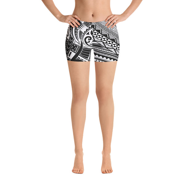 Polynesian Design Shorts Black and White-Atikapu