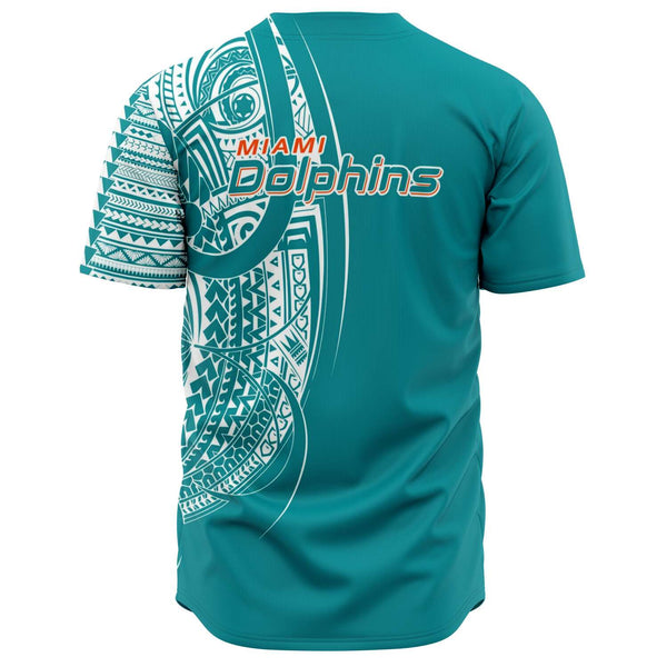 Miami Dolphins Shirt - Polynesian Design Dolphins Shirts-Baseball Jersey - AOP-Atikapu