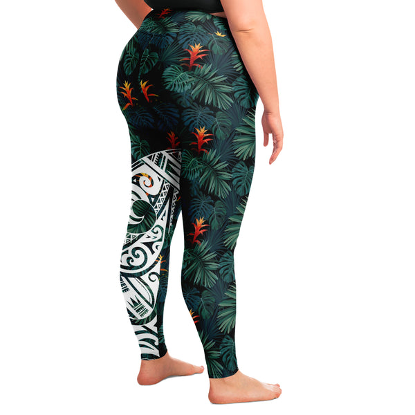 Polynesian Design Flower Plus Size Leggings-Plus Size Legging - AOP-Atikapu