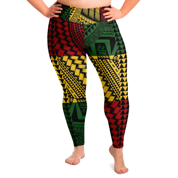 Polynesian Design Reggae Color Plus Size Leggings-Plus Size Legging - AOP-Atikapu