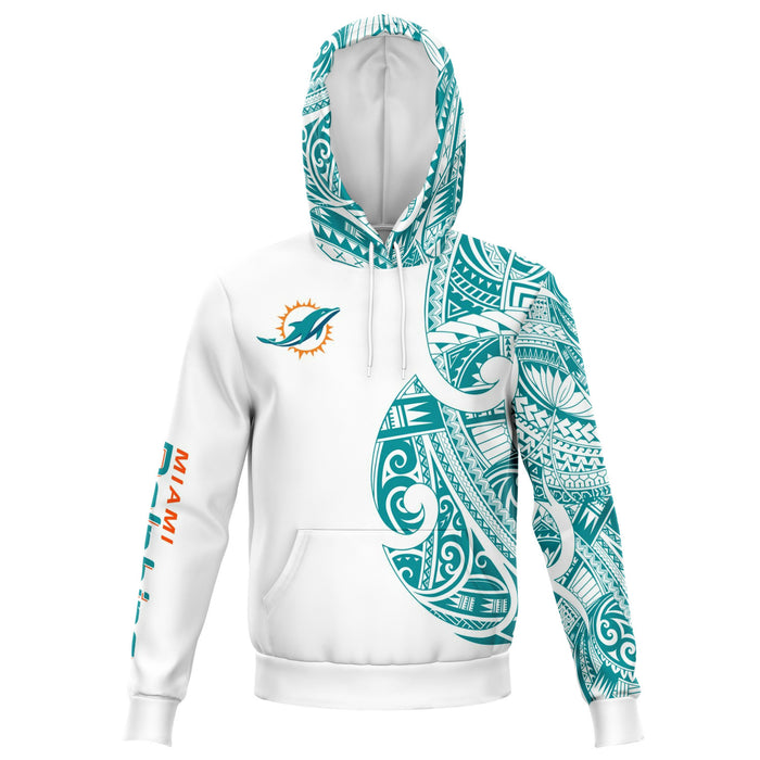 Miami Dolphins Hoodies - Polynesian Design Dolphins Hoodie White