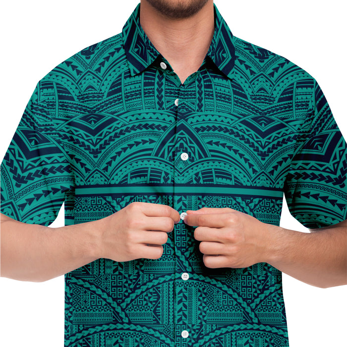 Polynesian Design Collar Shirt Ora Beach Blue - Atikapu 00284