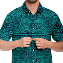 Polynesian Design Collar Shirt Ora Beach Blue - Atikapu 00284-Short Sleeve Button Down Shirt - AOP-Atikapu