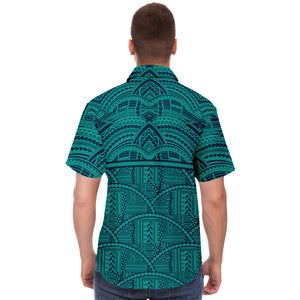Polynesian Design Collar Shirt Ora Beach Blue - Atikapu 00284-Short Sleeve Button Down Shirt - AOP-Atikapu