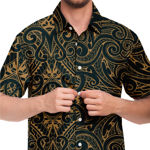 Polynesian Design Collar Shirt Atikapu 00287-Short Sleeve Button Down Shirt - AOP-Atikapu