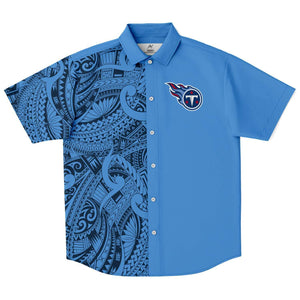 Tennessee Titans Collar Shirts - Polynesian Design Tennessee Titans Button Down Shirts Blue-Short Sleeve Button Down Shirt - AOP-Atikapu