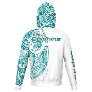 Miami Dolphins Hoodies - Polynesian Design Dolphins Hoodie White-Fashion Hoodie - AOP-Atikapu