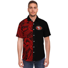 San Francisco 49ers Collar Shirt - Polynesian Design 49ers Shirt Black-Short Sleeve Button Down Shirt - AOP-Atikapu