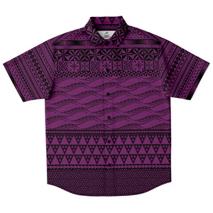 Polynesian design Purple Style Shirt-Short Sleeve Button Down Shirt - AOP-Atikapu