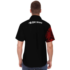 San Francisco 49ers Collar Shirt - Polynesian Design 49ers Shirt Black-Short Sleeve Button Down Shirt - AOP-Atikapu