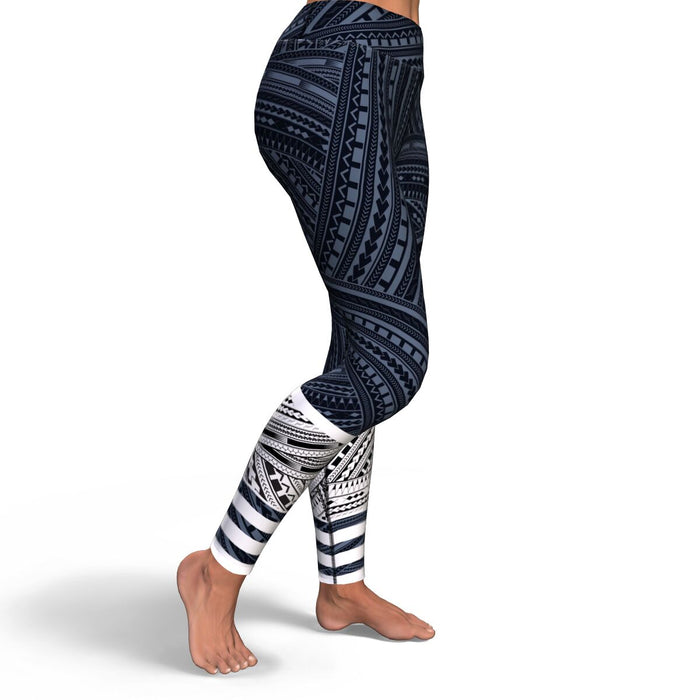 Polynesian Design Stripe High Waist Leggings - Atikapu 00314