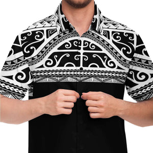 Polynesian Design Collar Shirt - Atikapu 00310-Short Sleeve Button Down Shirt - AOP-Atikapu