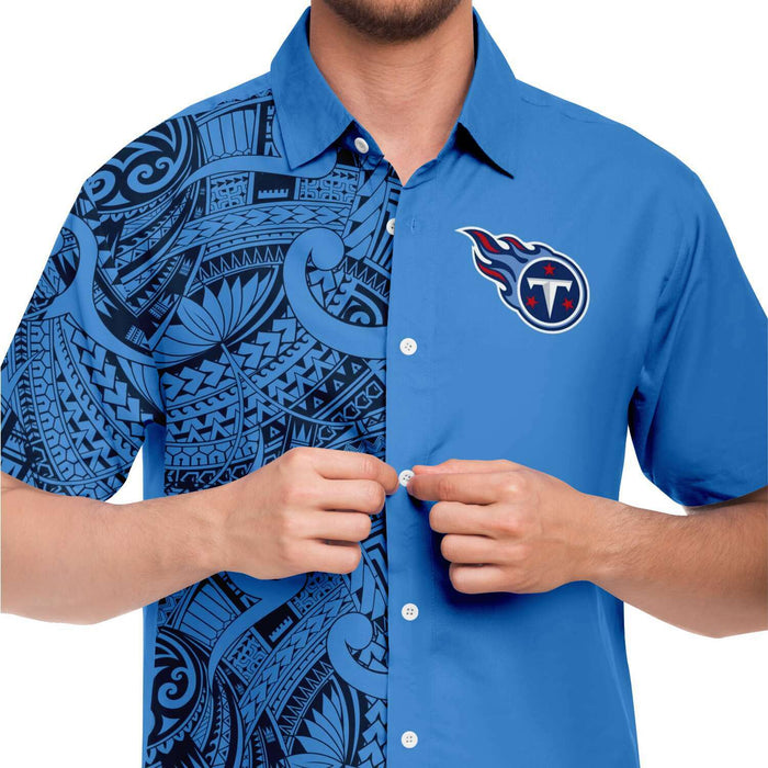 Tennessee Titans Collar Shirts - Polynesian Design  Tennessee Titans Button Down Shirts Blue
