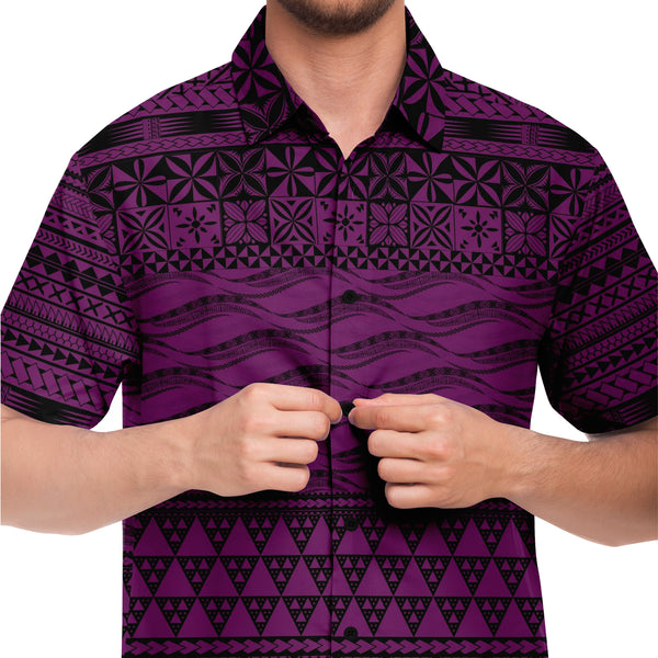 Polynesian design Purple Style Shirt-Short Sleeve Button Down Shirt - AOP-Atikapu